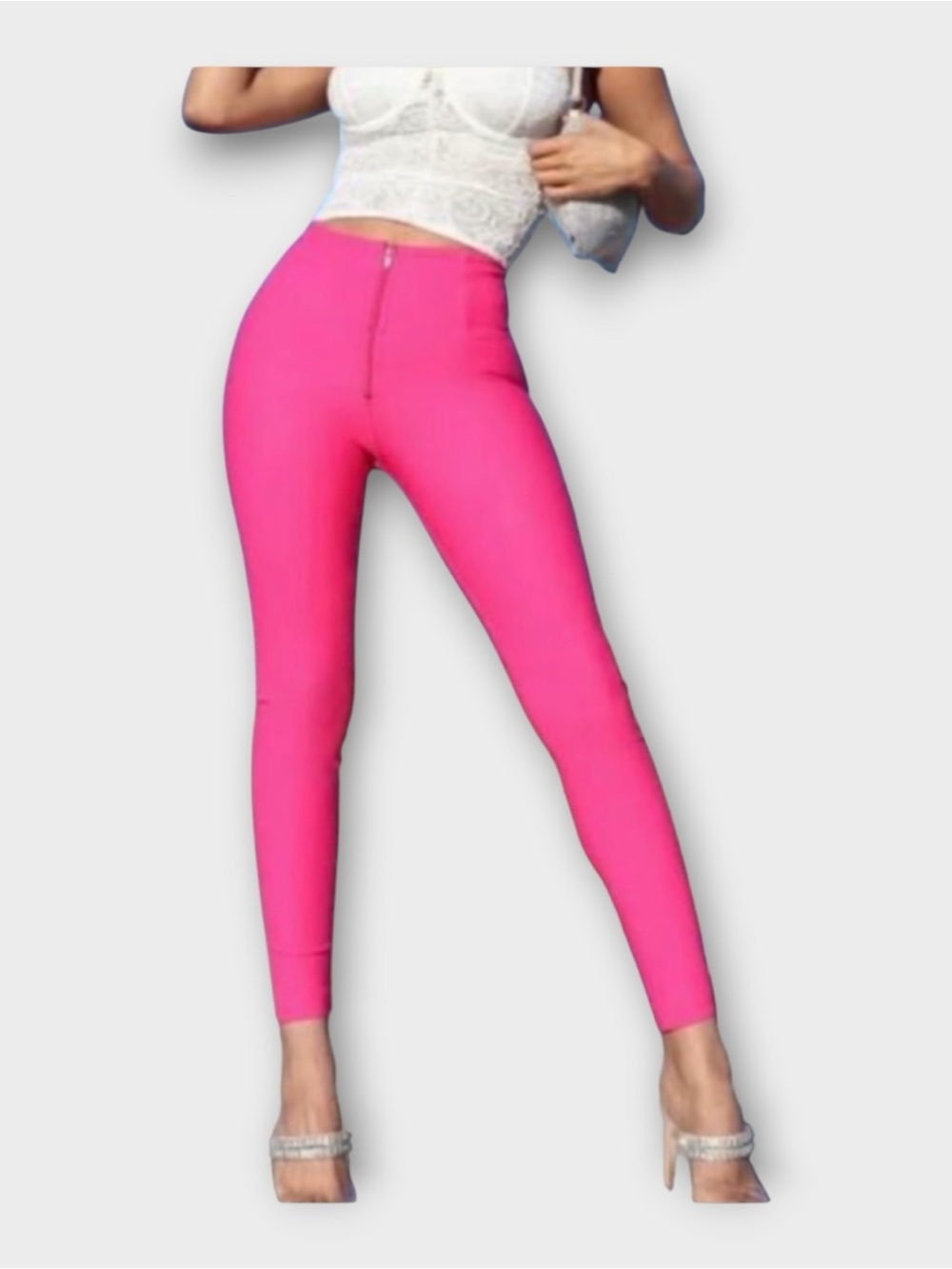 Freddy WRUP Diwo Pro Pant High Waisted 7/8 Zip Front Push Up Pant in Pink Size 8